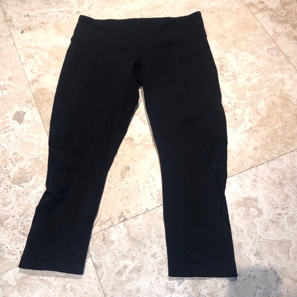 Lululemon cropped black leggings sheer panel
